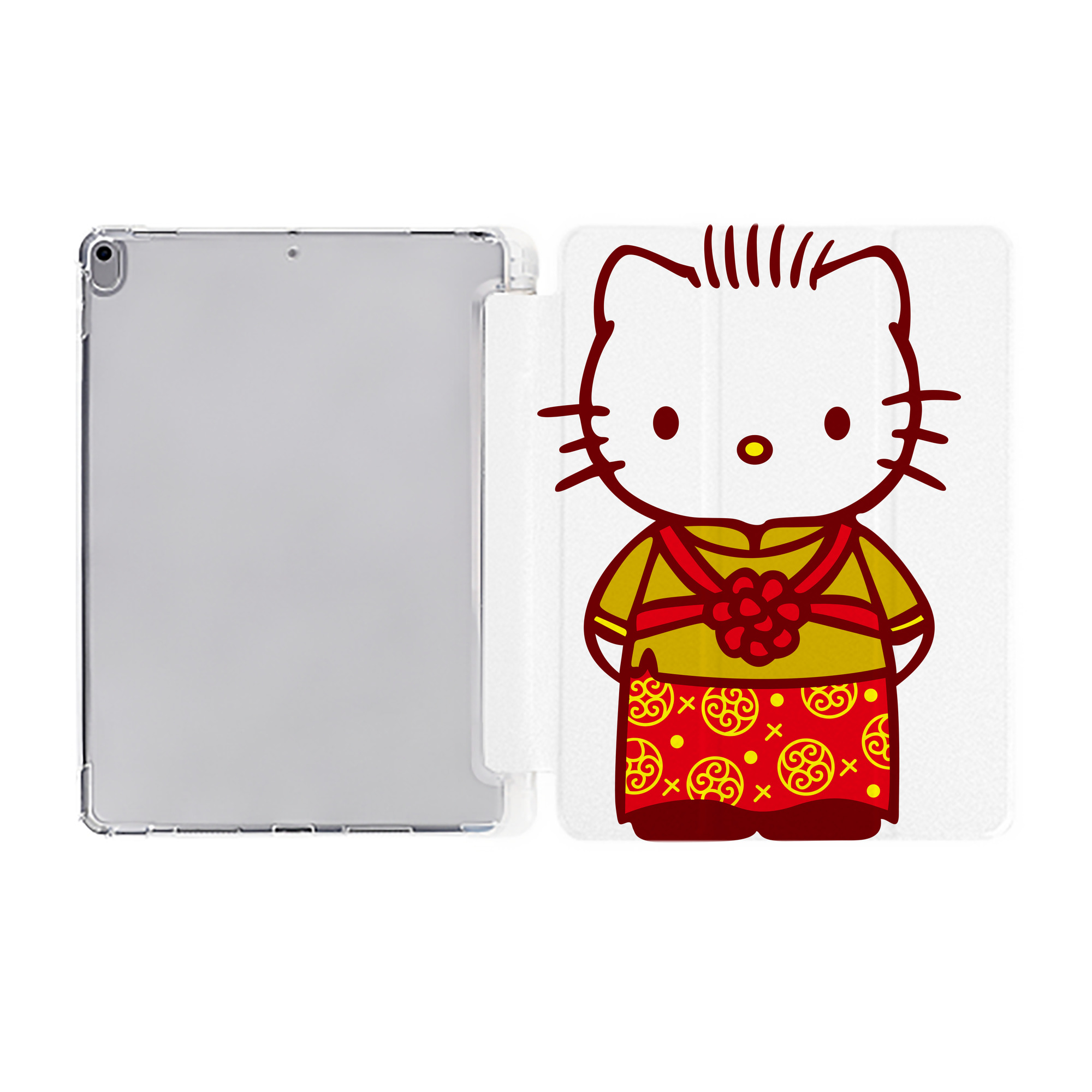 （画像用） Hello Kitty ハローキティ IPad ケース ペン収納付き 三つ折りスタンド PUレザー×シリコン 対応機種9.5/10.5/10.9インチ